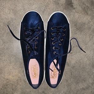 Navy Blue Satin Ked Sneakers
